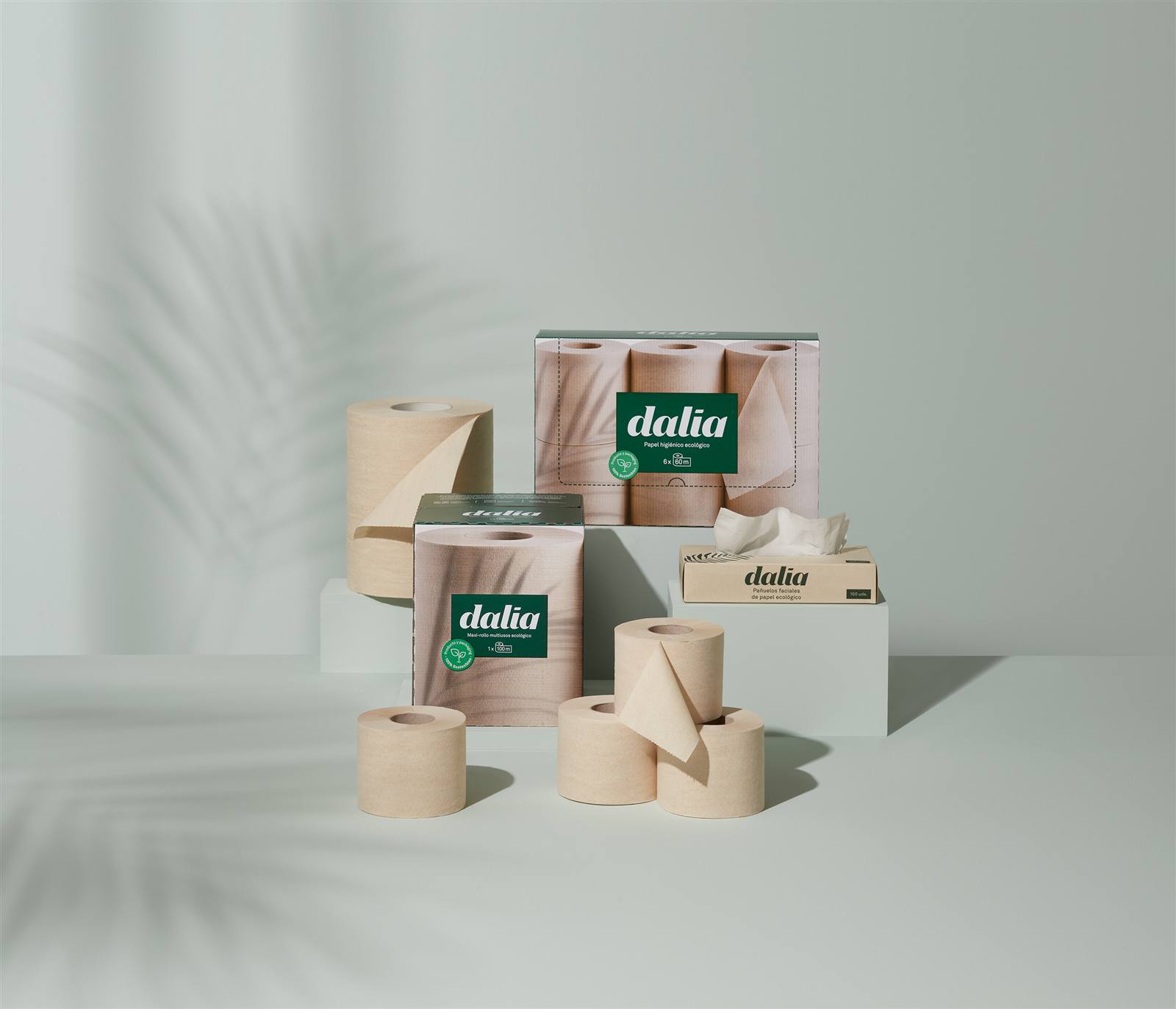 Gama Dalia de papel higiénico, maxi-rollo y pañuelos faciales